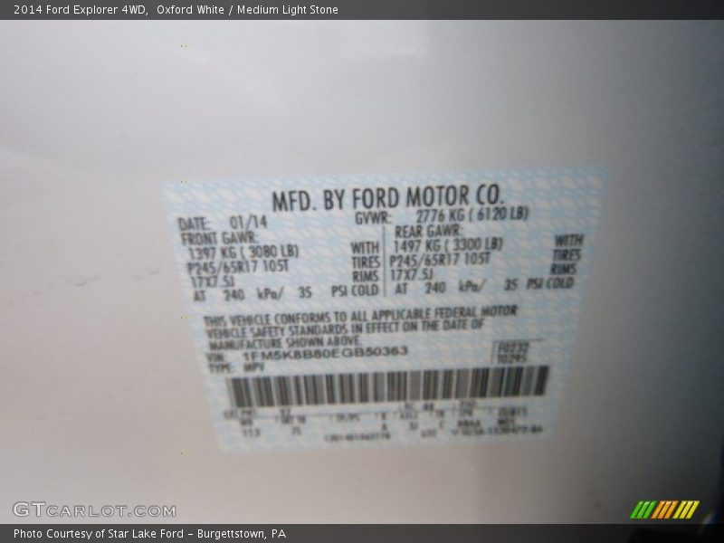 Oxford White / Medium Light Stone 2014 Ford Explorer 4WD