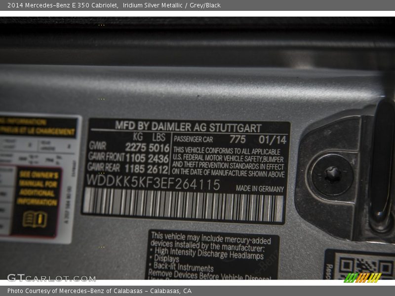 Iridium Silver Metallic / Grey/Black 2014 Mercedes-Benz E 350 Cabriolet