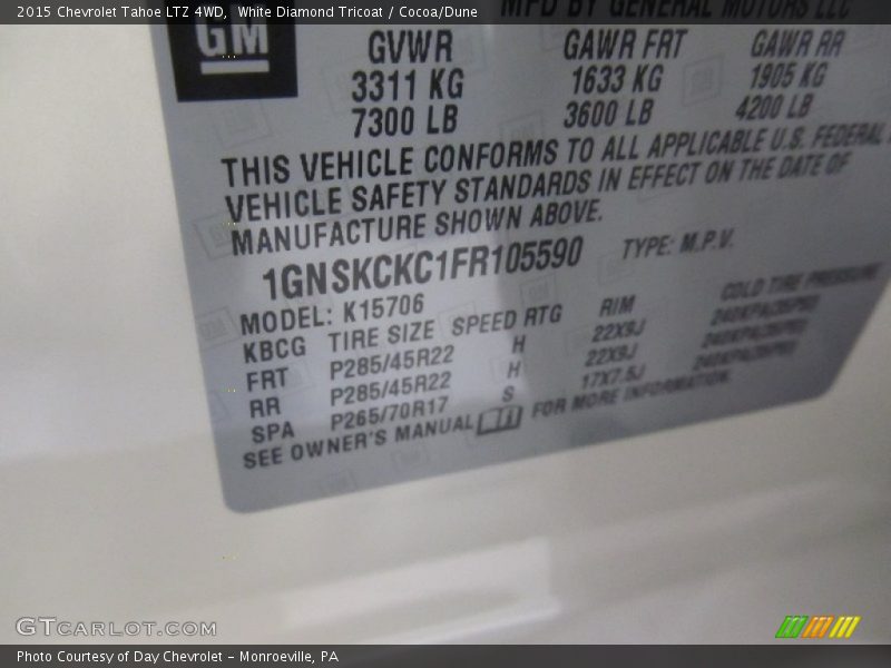 White Diamond Tricoat / Cocoa/Dune 2015 Chevrolet Tahoe LTZ 4WD