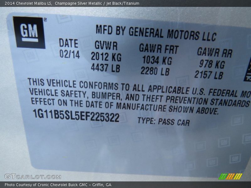 Champagne Silver Metallic / Jet Black/Titanium 2014 Chevrolet Malibu LS