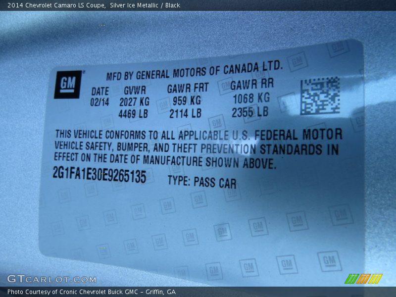 Silver Ice Metallic / Black 2014 Chevrolet Camaro LS Coupe