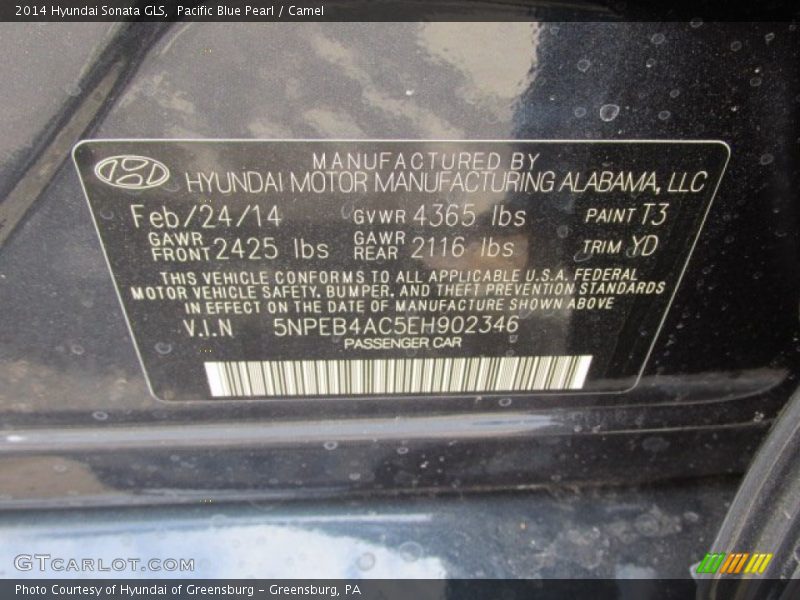 Pacific Blue Pearl / Camel 2014 Hyundai Sonata GLS