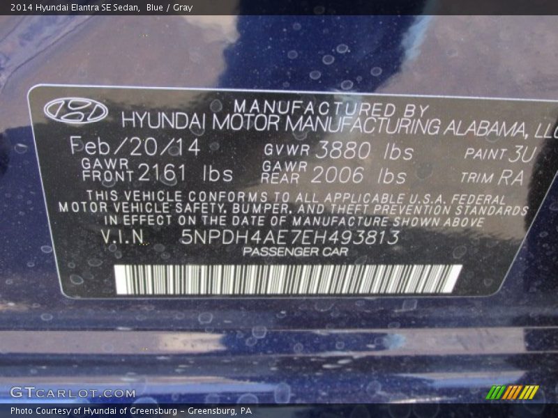 Blue / Gray 2014 Hyundai Elantra SE Sedan
