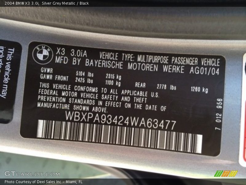 Silver Grey Metallic / Black 2004 BMW X3 3.0i