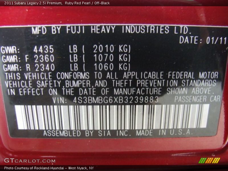 Ruby Red Pearl / Off-Black 2011 Subaru Legacy 2.5i Premium