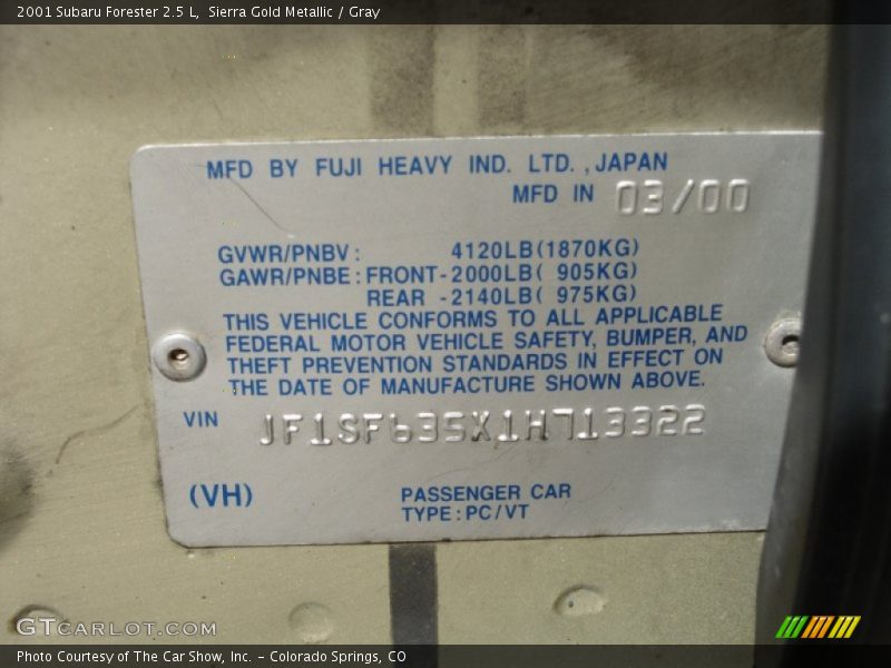 Sierra Gold Metallic / Gray 2001 Subaru Forester 2.5 L