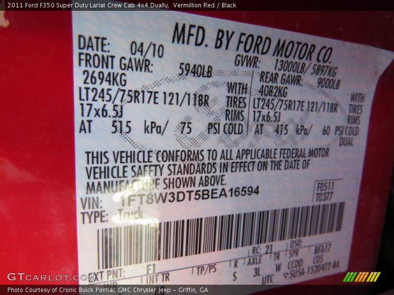 Vermillion Red / Black 2011 Ford F350 Super Duty Lariat Crew Cab 4x4 Dually
