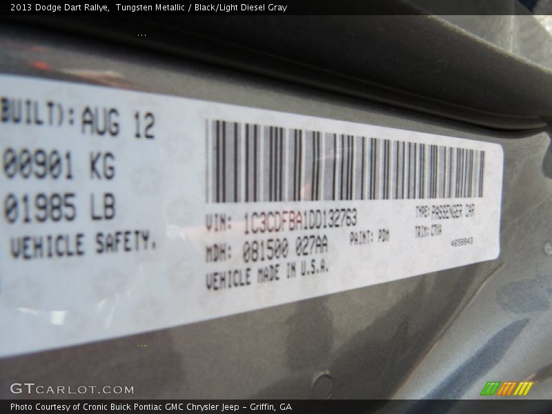 Tungsten Metallic / Black/Light Diesel Gray 2013 Dodge Dart Rallye