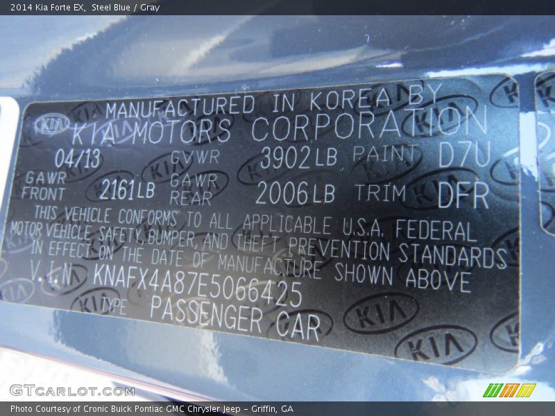 Steel Blue / Gray 2014 Kia Forte EX