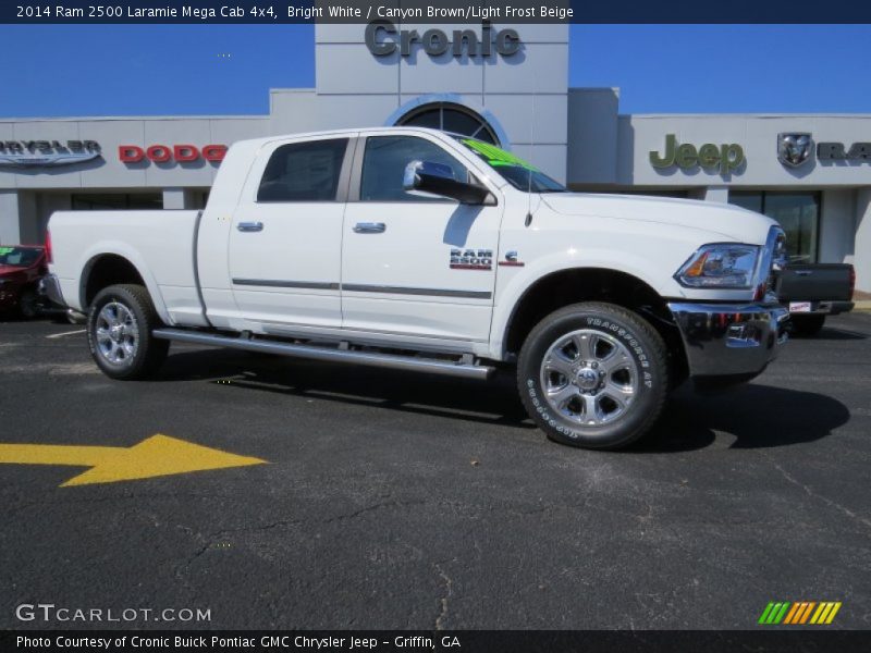 Bright White / Canyon Brown/Light Frost Beige 2014 Ram 2500 Laramie Mega Cab 4x4
