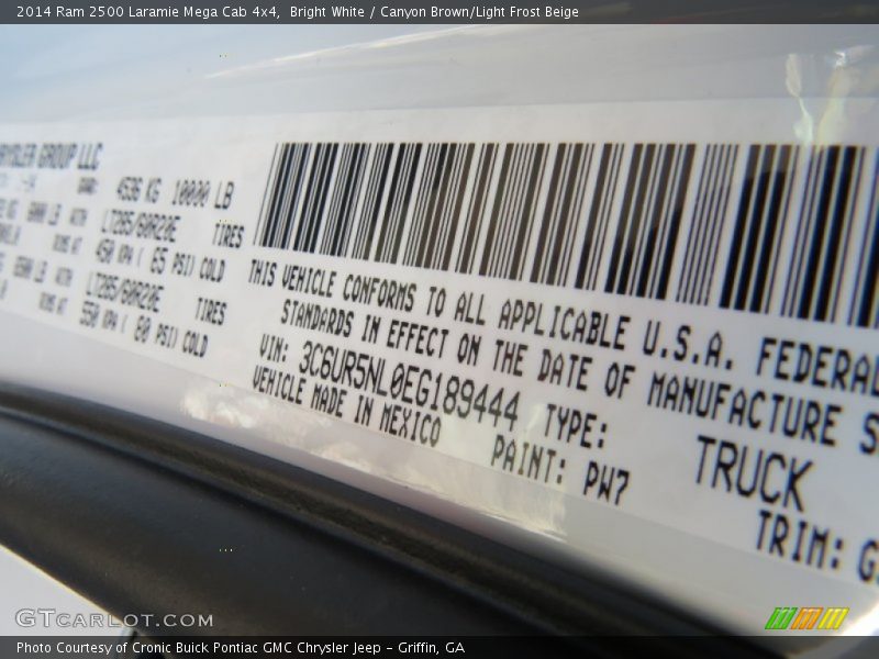 2014 2500 Laramie Mega Cab 4x4 Bright White Color Code PW7