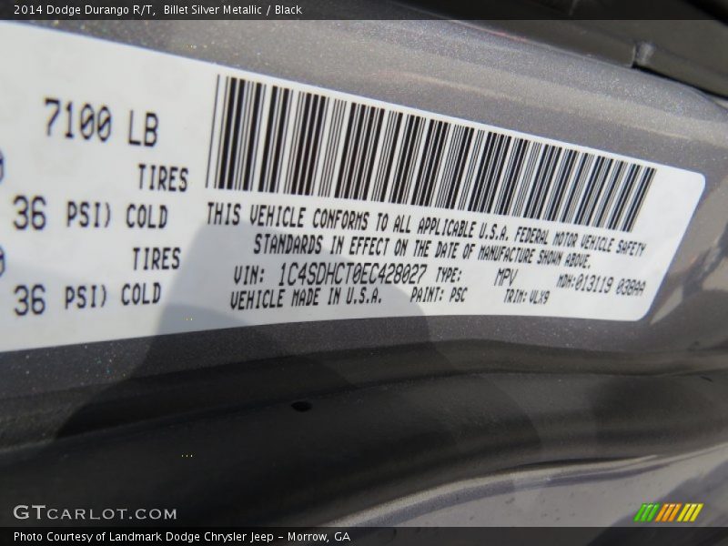 Billet Silver Metallic / Black 2014 Dodge Durango R/T