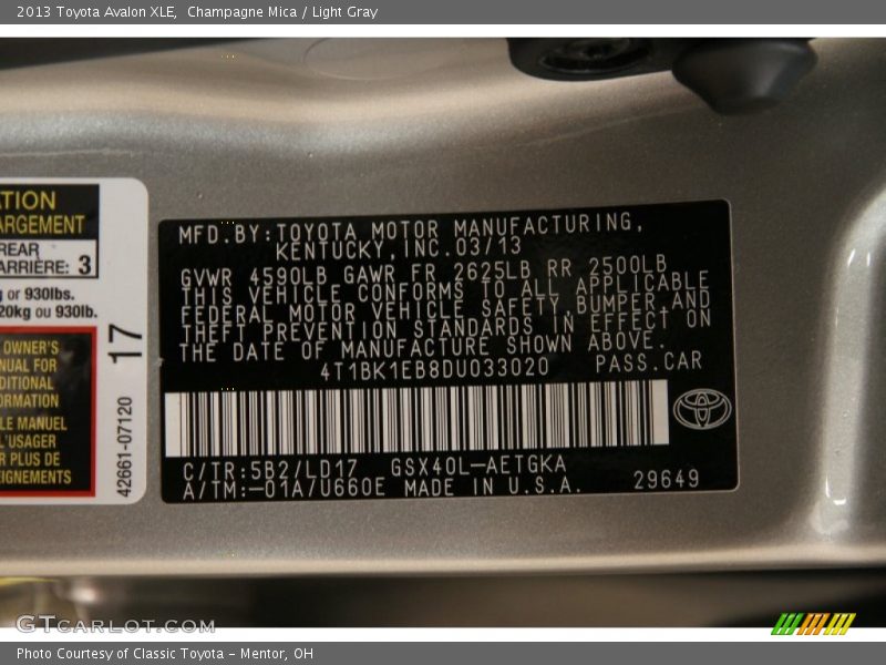 Champagne Mica / Light Gray 2013 Toyota Avalon XLE