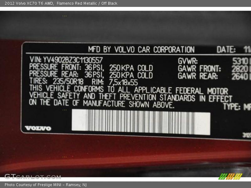 Flamenco Red Metallic / Off Black 2012 Volvo XC70 T6 AWD