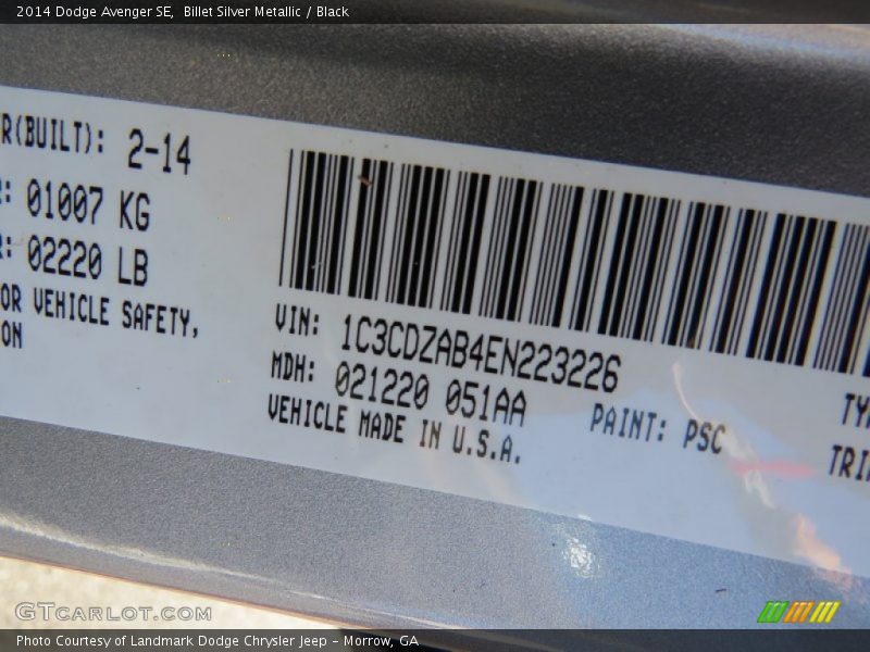 Billet Silver Metallic / Black 2014 Dodge Avenger SE