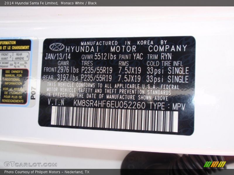 Monaco White / Black 2014 Hyundai Santa Fe Limited