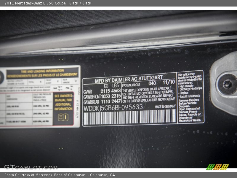 Black / Black 2011 Mercedes-Benz E 350 Coupe