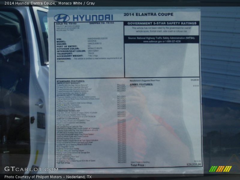 Monaco White / Gray 2014 Hyundai Elantra Coupe