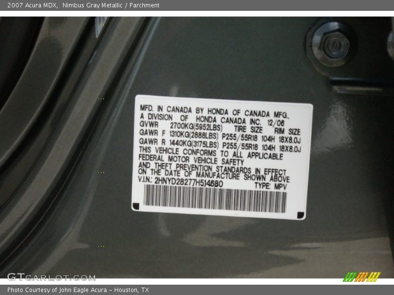 Nimbus Gray Metallic / Parchment 2007 Acura MDX