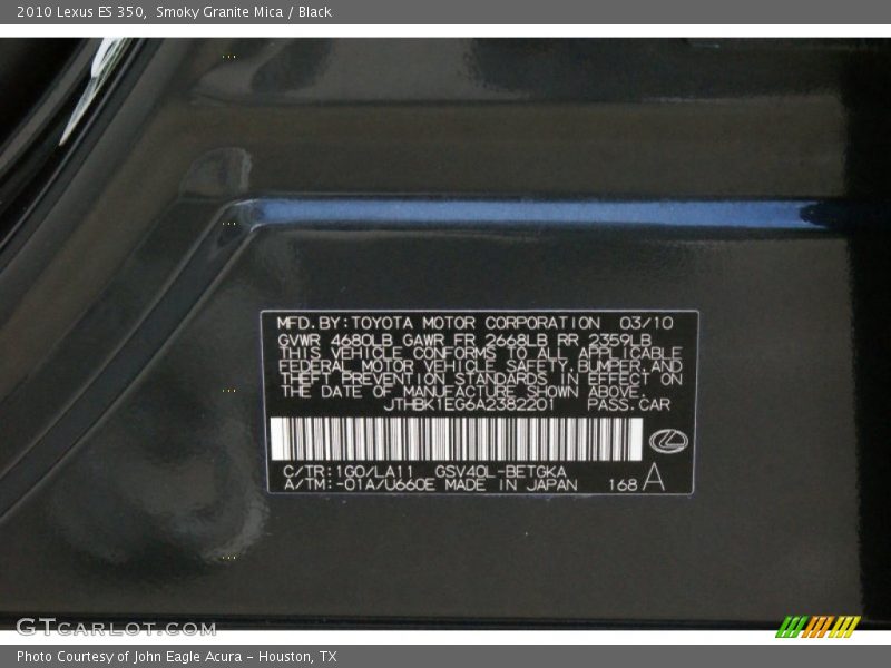 Smoky Granite Mica / Black 2010 Lexus ES 350