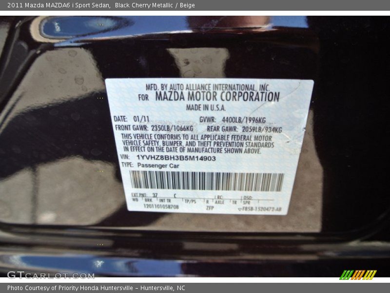 Black Cherry Metallic / Beige 2011 Mazda MAZDA6 i Sport Sedan
