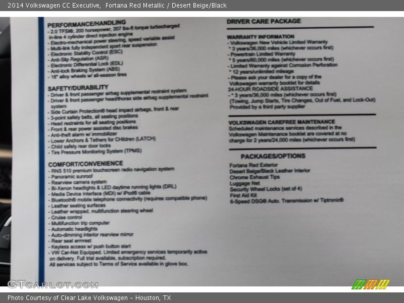 Fortana Red Metallic / Desert Beige/Black 2014 Volkswagen CC Executive