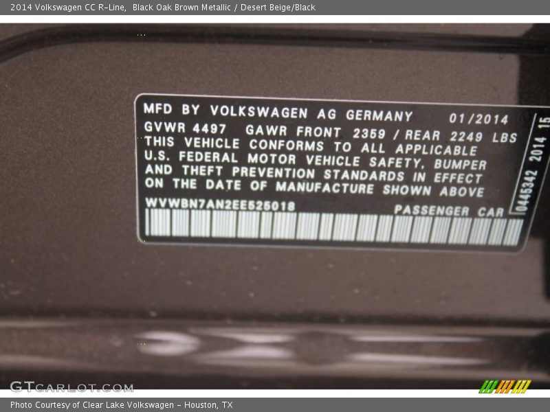 Black Oak Brown Metallic / Desert Beige/Black 2014 Volkswagen CC R-Line