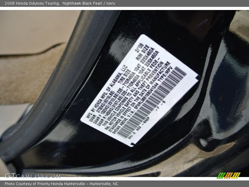 Nighthawk Black Pearl / Ivory 2008 Honda Odyssey Touring