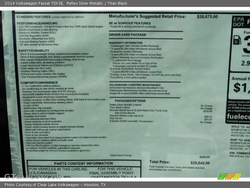 Reflex Silver Metallic / Titan Black 2014 Volkswagen Passat TDI SE