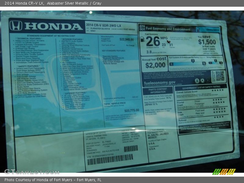 Alabaster Silver Metallic / Gray 2014 Honda CR-V LX