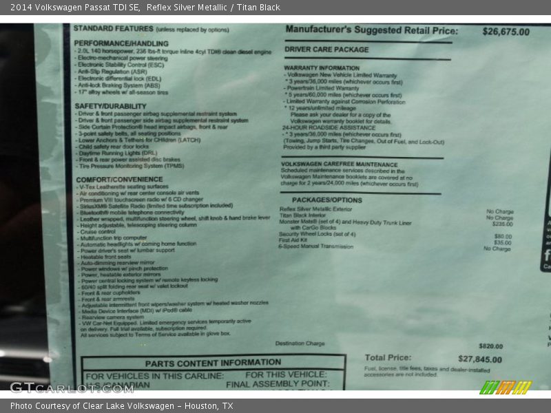 Reflex Silver Metallic / Titan Black 2014 Volkswagen Passat TDI SE