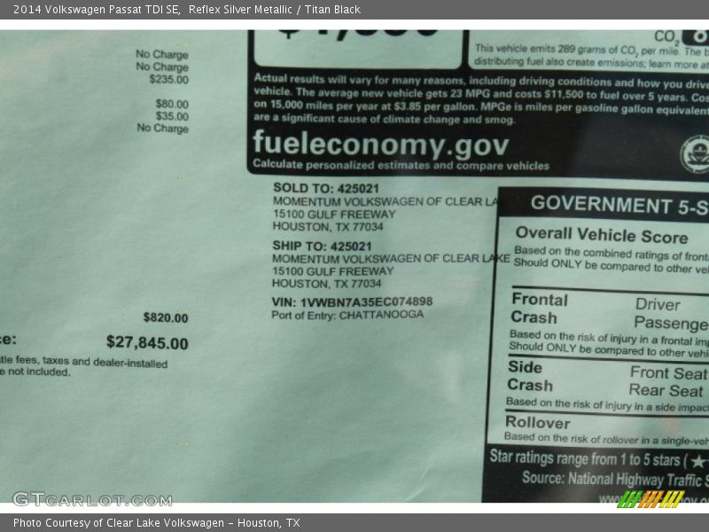 Reflex Silver Metallic / Titan Black 2014 Volkswagen Passat TDI SE