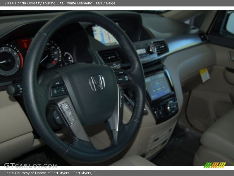 White Diamond Pearl / Beige 2014 Honda Odyssey Touring Elite