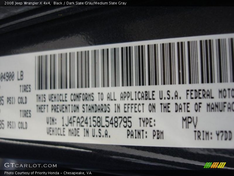 Black / Dark Slate Gray/Medium Slate Gray 2008 Jeep Wrangler X 4x4