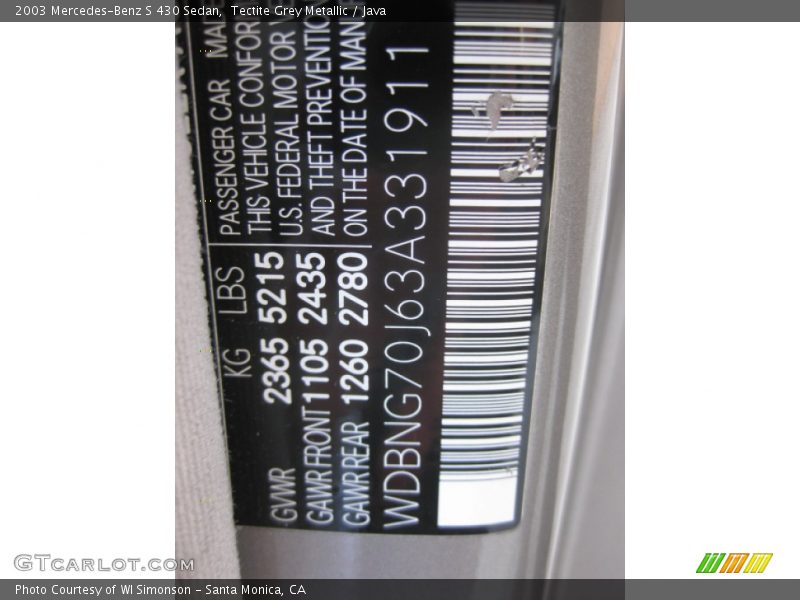 Tectite Grey Metallic / Java 2003 Mercedes-Benz S 430 Sedan
