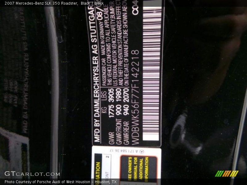 Black / Black 2007 Mercedes-Benz SLK 350 Roadster