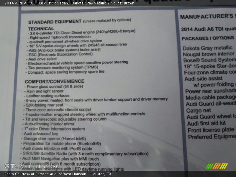  2014 A6 3.0 TDI quattro Sedan Window Sticker