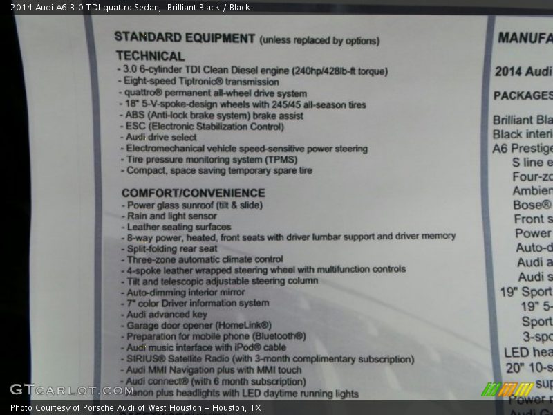  2014 A6 3.0 TDI quattro Sedan Window Sticker