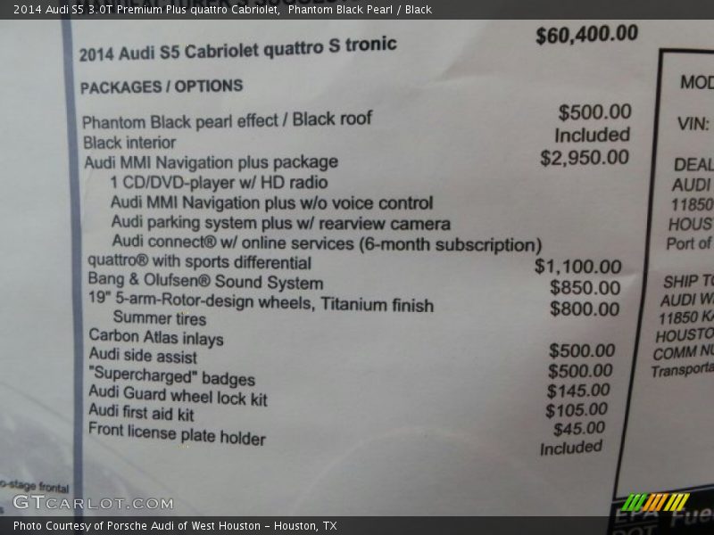  2014 S5 3.0T Premium Plus quattro Cabriolet Window Sticker