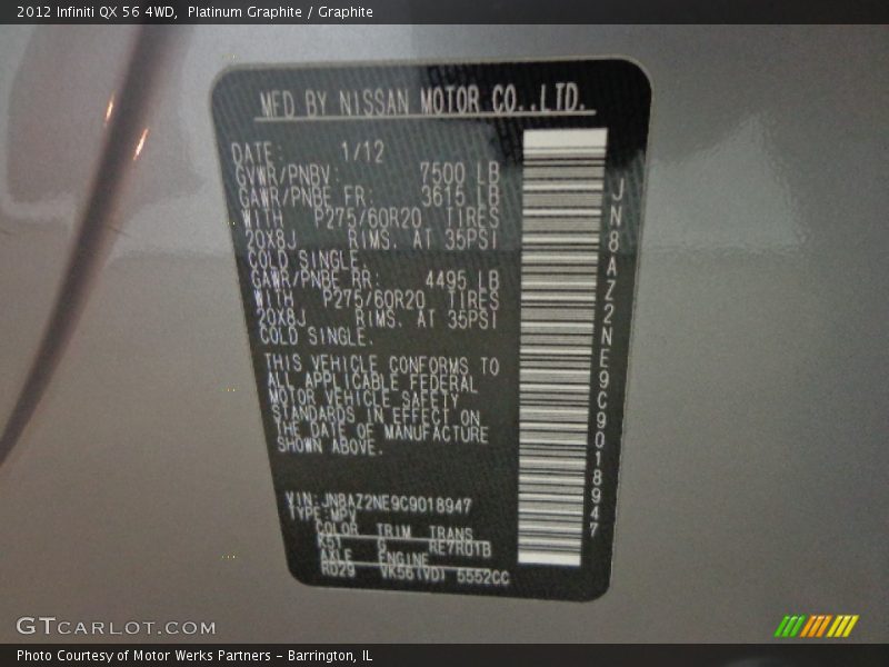 Platinum Graphite / Graphite 2012 Infiniti QX 56 4WD
