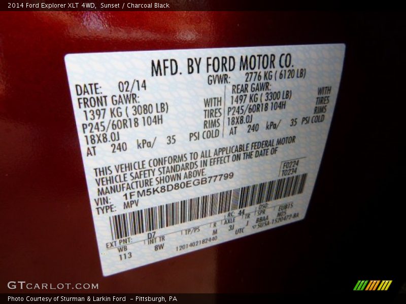 Sunset / Charcoal Black 2014 Ford Explorer XLT 4WD