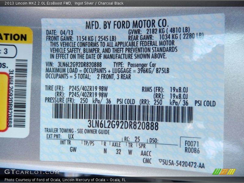 Ingot Silver / Charcoal Black 2013 Lincoln MKZ 2.0L EcoBoost FWD