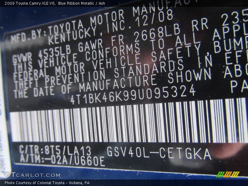 Blue Ribbon Metallic / Ash 2009 Toyota Camry XLE V6