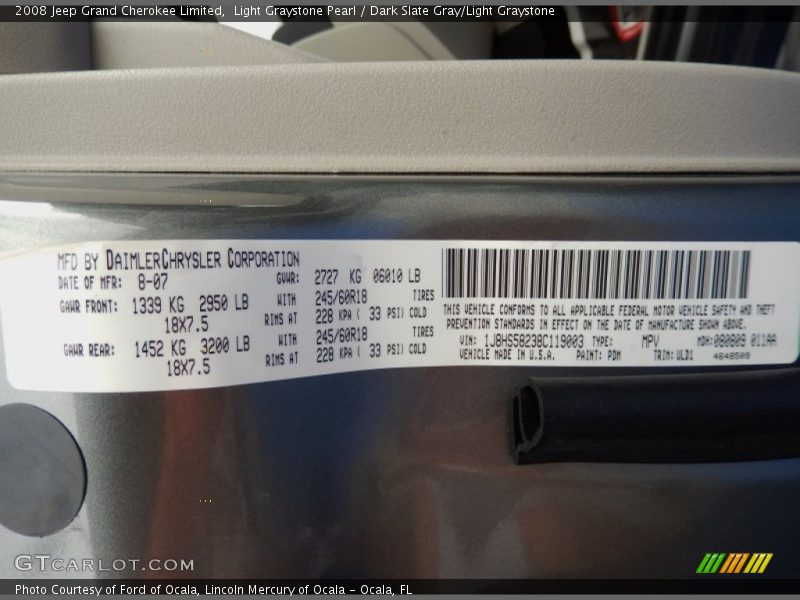 Light Graystone Pearl / Dark Slate Gray/Light Graystone 2008 Jeep Grand Cherokee Limited