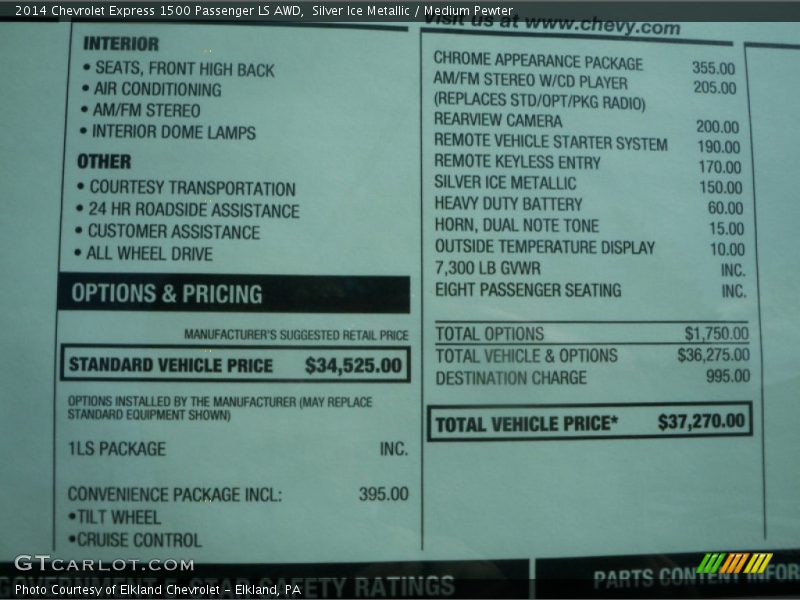 Silver Ice Metallic / Medium Pewter 2014 Chevrolet Express 1500 Passenger LS AWD