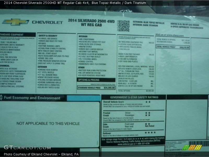 Blue Topaz Metallic / Dark Titanium 2014 Chevrolet Silverado 2500HD WT Regular Cab 4x4