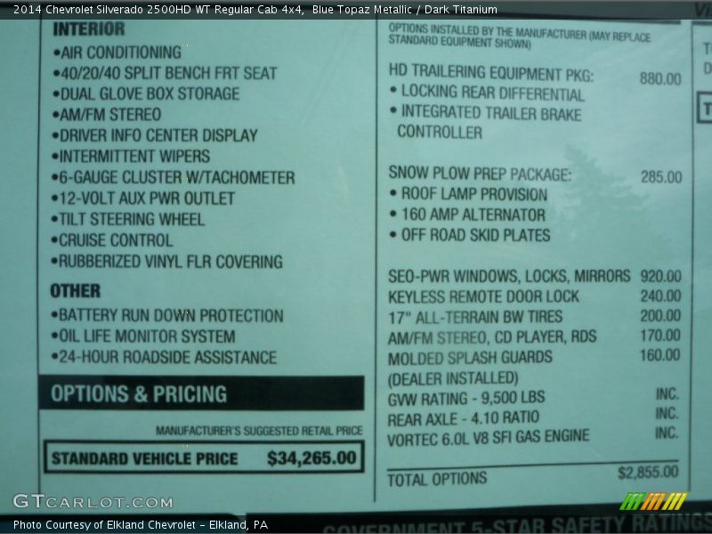 Blue Topaz Metallic / Dark Titanium 2014 Chevrolet Silverado 2500HD WT Regular Cab 4x4