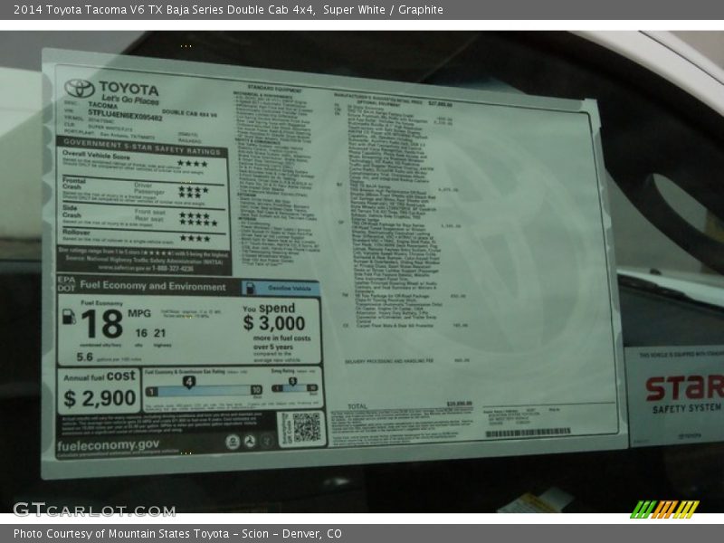 Super White / Graphite 2014 Toyota Tacoma V6 TX Baja Series Double Cab 4x4