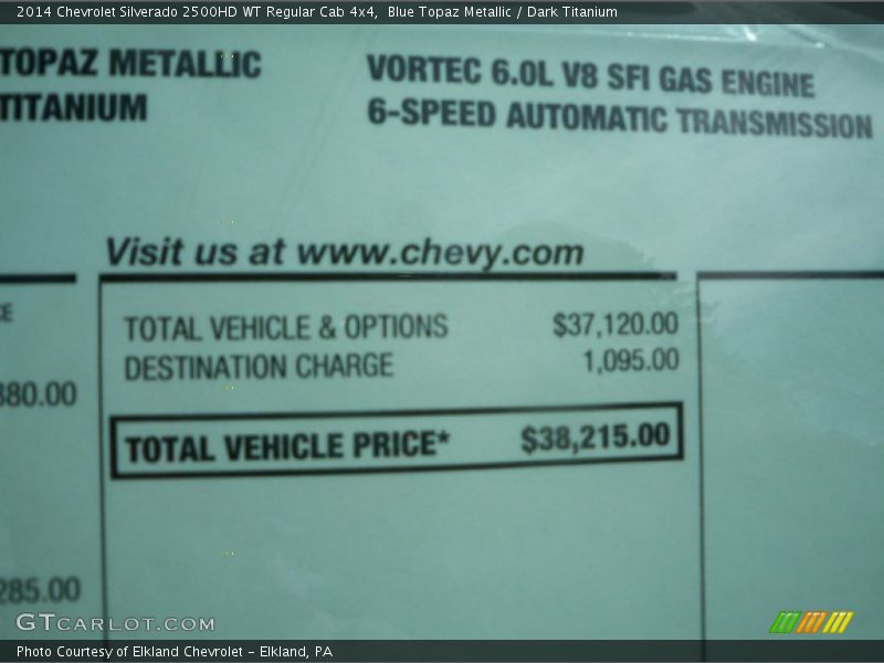 Blue Topaz Metallic / Dark Titanium 2014 Chevrolet Silverado 2500HD WT Regular Cab 4x4