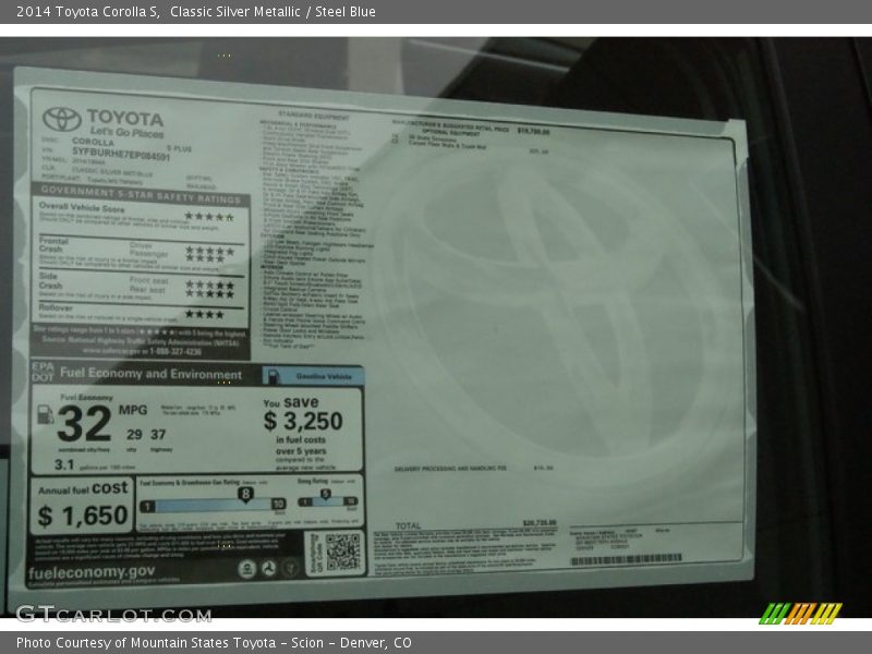 Classic Silver Metallic / Steel Blue 2014 Toyota Corolla S